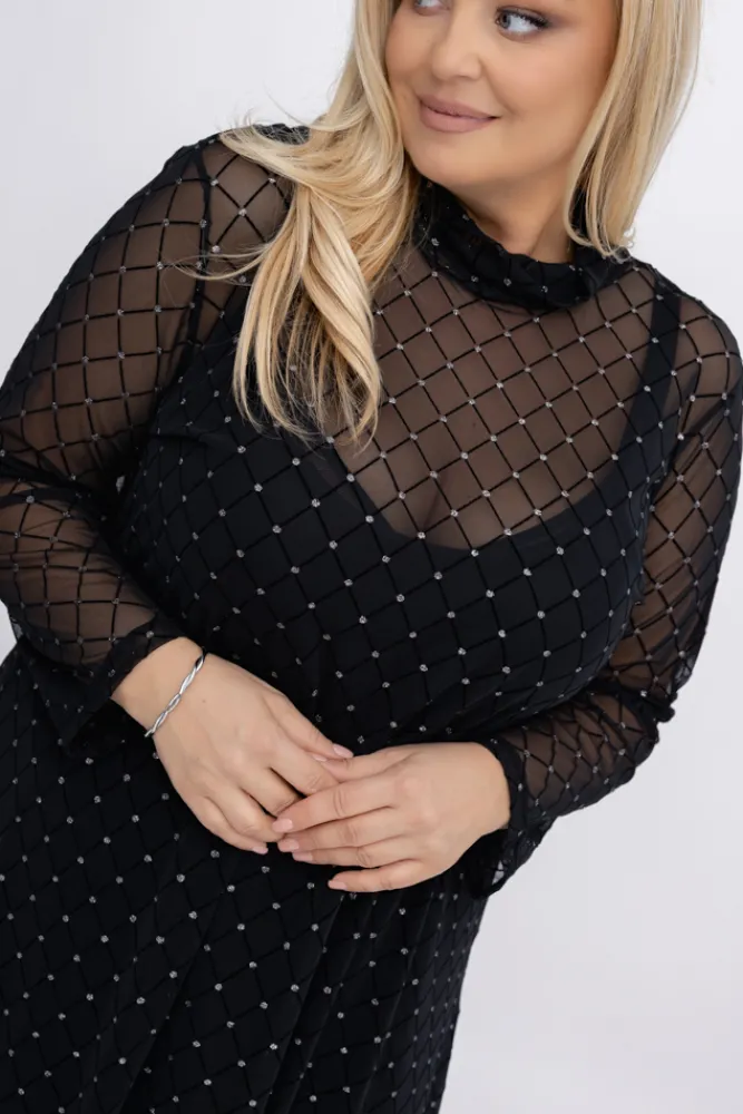 Włoski Czarna Sukienka siateczkowa LEKUZIO Wzór 1