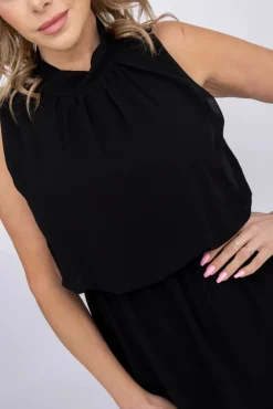 Włoski Czarna Sukienka szyfonowa SILIEN