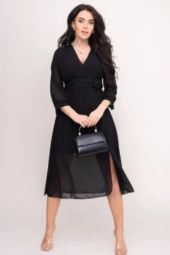 Włoski Czarna Sukienka szyfonowa FELMIN