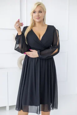 Polski Czarna Sukienka szyfonowa VARIO