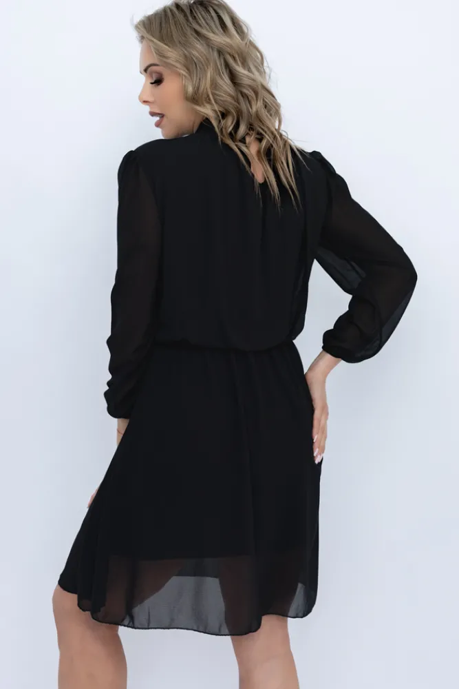 Włoski Czarna Sukienka szyfonowa SEGERTO
