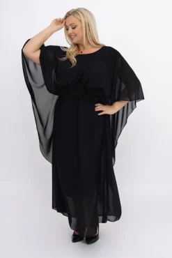 Włoski Czarna Sukienka szyfonowa DERMIN