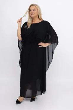 Włoski Czarna Sukienka szyfonowa DERMIN