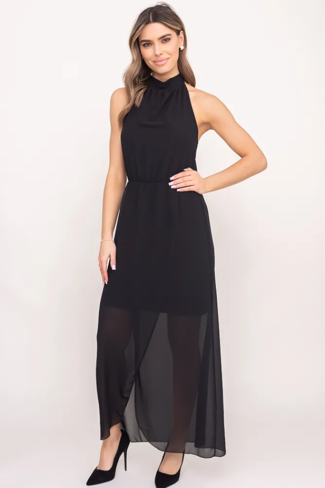 Włoski Czarna Sukienka szyfonowa TESEMI