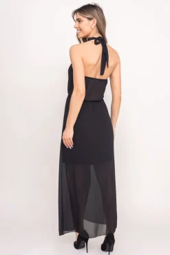 Włoski Czarna Sukienka szyfonowa TESEMI