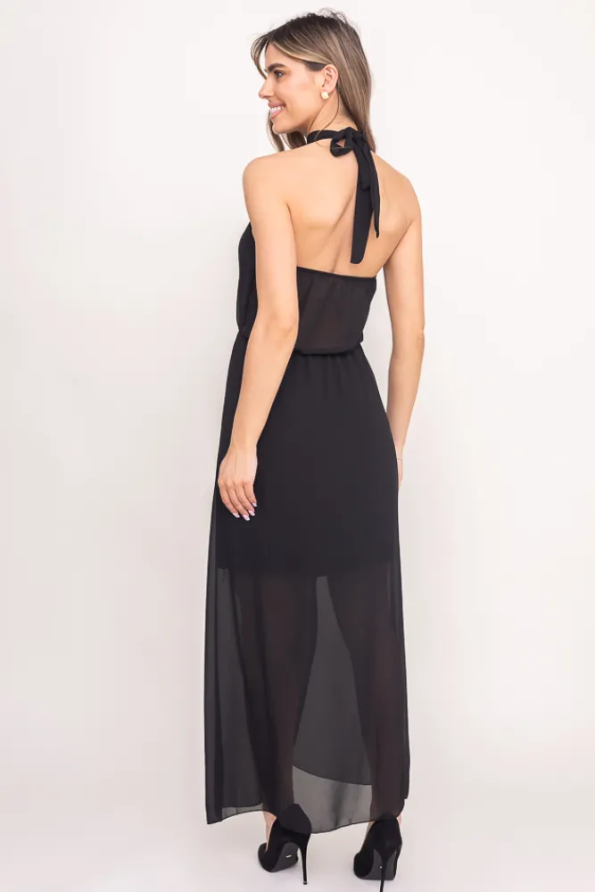 Włoski Czarna Sukienka szyfonowa TESEMI