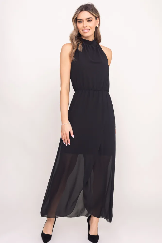 Włoski Czarna Sukienka szyfonowa TESEMI