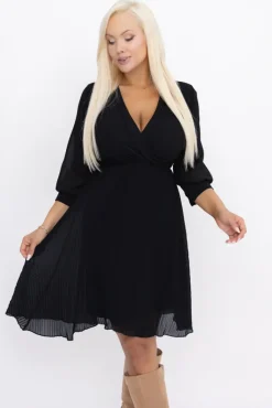 Włoski Czarna Sukienka szyfonowa plisowana UNTURI