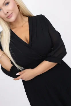 Włoski Czarna Sukienka szyfonowa plisowana UNTURI