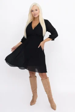 Włoski Czarna Sukienka szyfonowa plisowana UNTURI