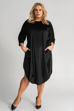Polski Czarna Sukienka welurowa TAGIO