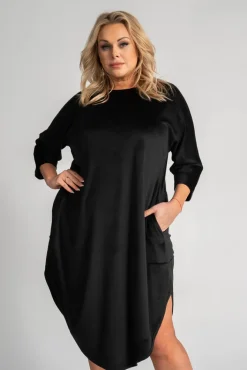 Polski Czarna Sukienka welurowa TAGIO