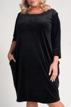 Polski Czarna Sukienka welurowa DEMY