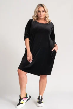 Polski Czarna Sukienka welurowa DEMY