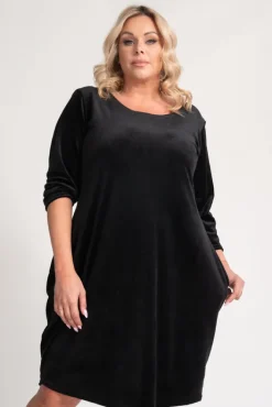 Polski Czarna Sukienka welurowa DEMY