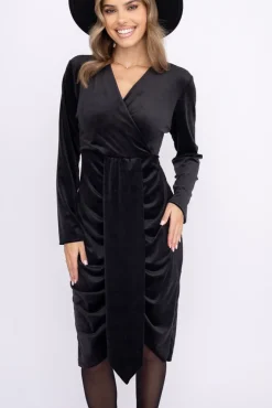 Włoski Czarna Sukienka welurowa PAFINERI