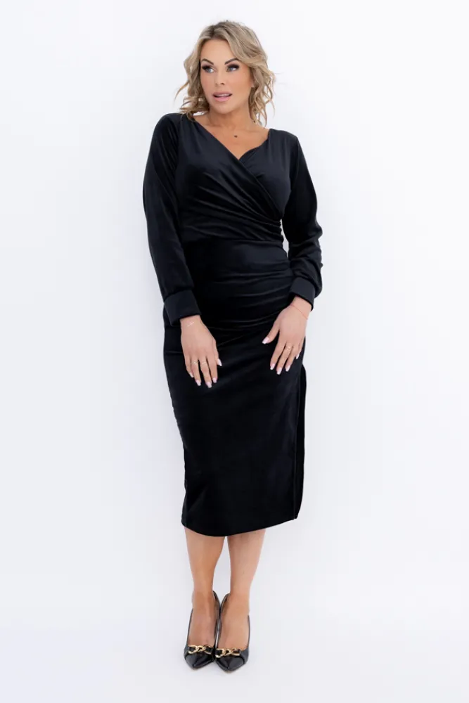 Włoski Czarna Sukienka welurowa BAKARIA