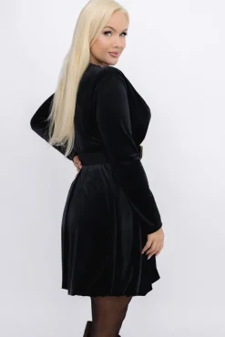 Włoski Czarna Sukienka welurowa VILLENA