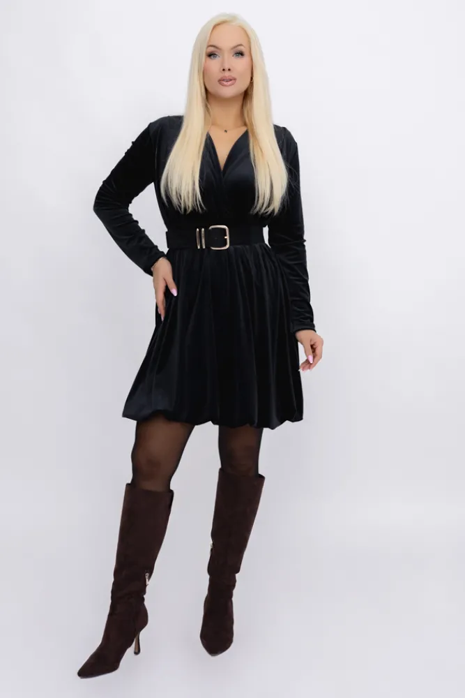 Włoski Czarna Sukienka welurowa VILLENA