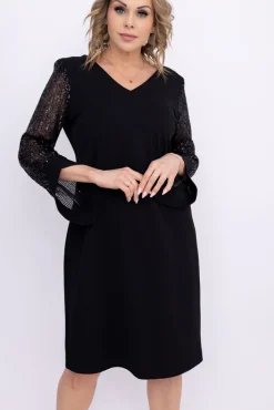 Polski Czarna Sukienka z cekinowymi rękawami KASTELLA Wzór 2