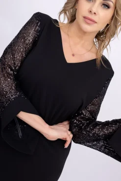 Polski Czarna Sukienka z cekinowymi rękawami KASTELLA Wzór 2