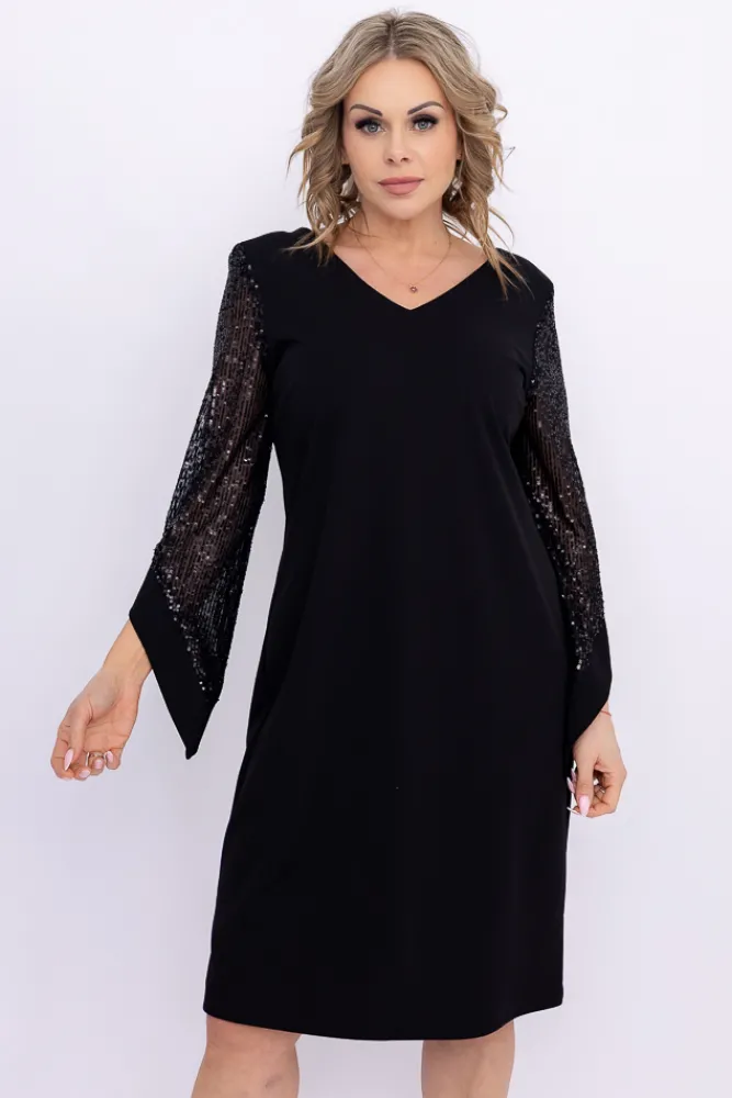Polski Czarna Sukienka z cekinowymi rękawami KASTELLA Wzór 2