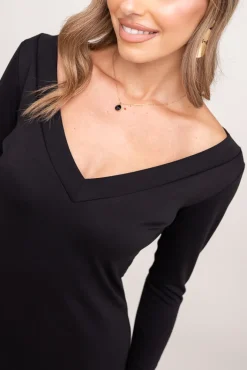 Polski Czarna Sukienka z falbaną AVATINA