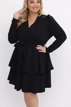 Włoski Czarna Sukienka z falbanami VETISERE