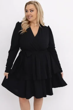 Włoski Czarna Sukienka z falbanami VETISERE