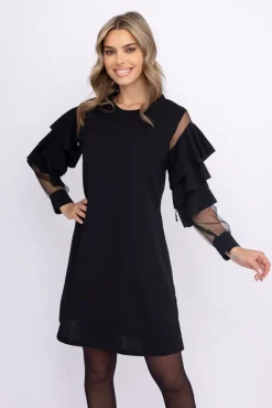 Włoski Czarna Sukienka z falbanami DARIEN
