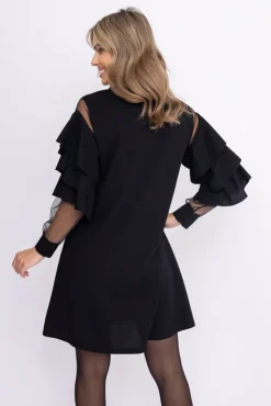Włoski Czarna Sukienka z falbanami DARIEN