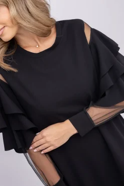 Włoski Czarna Sukienka z falbanami DARIEN