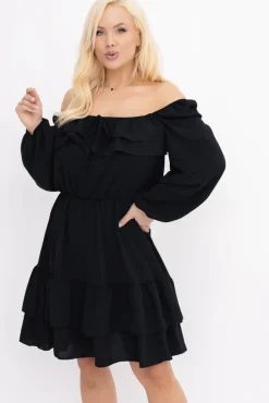 Włoski Czarna Sukienka z falbanami KARIENTO