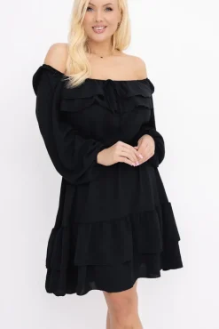 Włoski Czarna Sukienka z falbanami KARIENTO