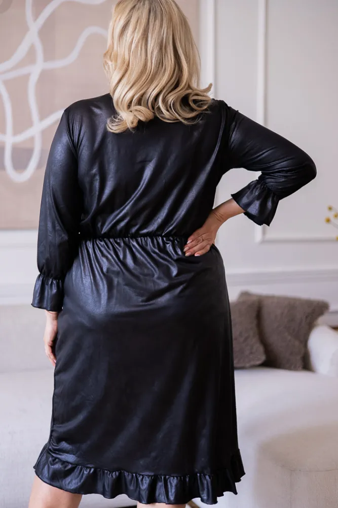 Polski Czarna Sukienka z falbanką MELGI