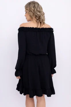 Włoski Czarna Sukienka z falbanką SEVELIEN