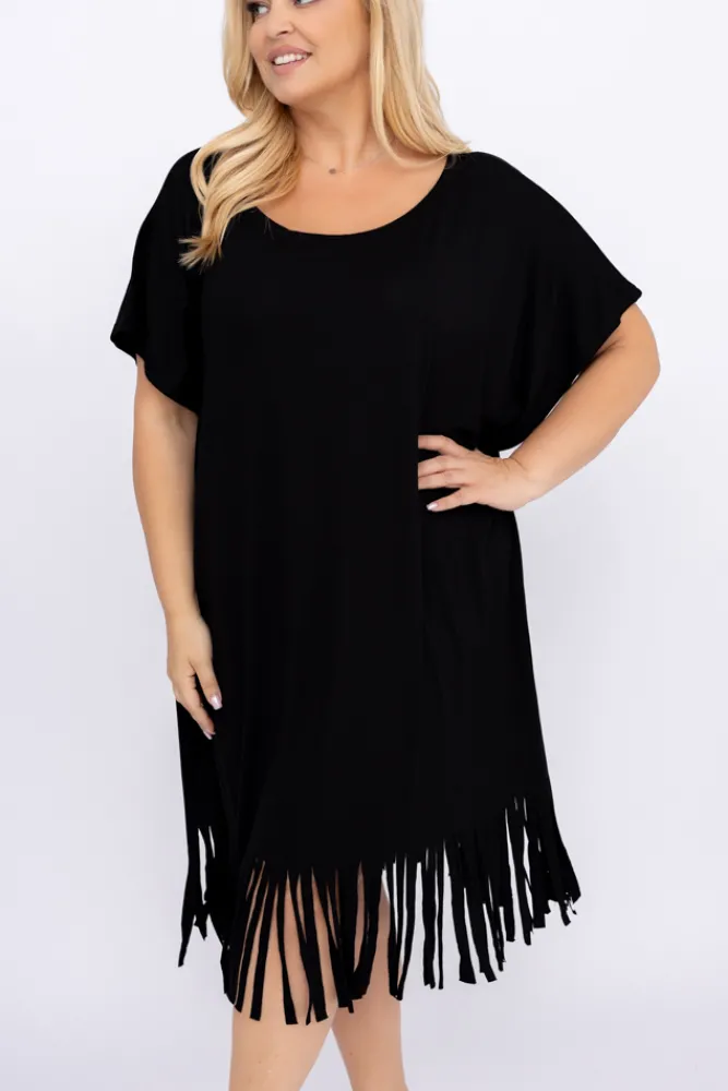Polski Czarna Sukienka z frędzlami RIVINO