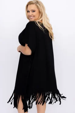Polski Czarna Sukienka z frędzlami RIVINO