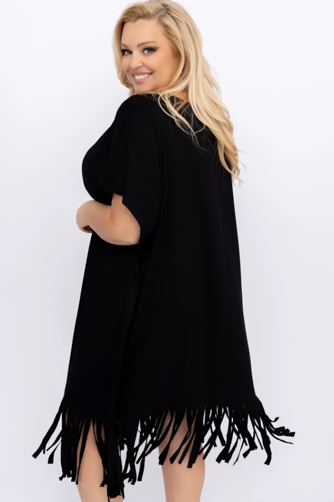 Polski Czarna Sukienka z frędzlami RIVINO