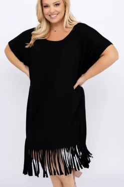 Polski Czarna Sukienka z frędzlami RIVINO