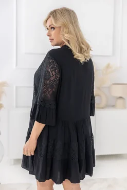 Włoski Czarna Sukienka z haftem TULUZI