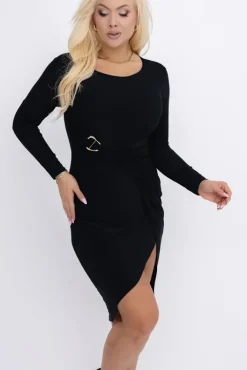 Włoski Czarna Sukienka z klamrą AZALIA