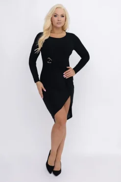 Włoski Czarna Sukienka z klamrą AZALIA