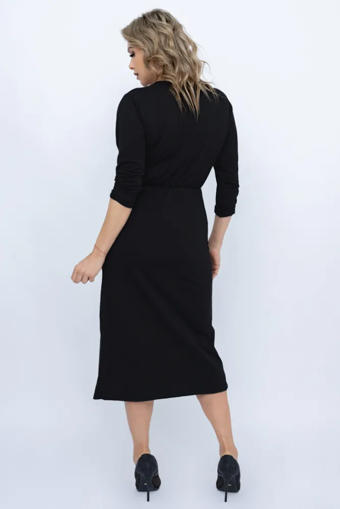 Włoski Czarna Sukienka z koronką AMELIEN