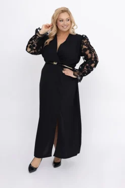 Włoski Czarna Sukienka z koronkowymi BEZALI