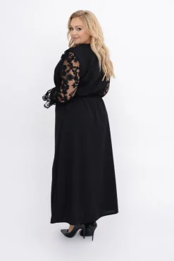 Włoski Czarna Sukienka z koronkowymi BEZALI