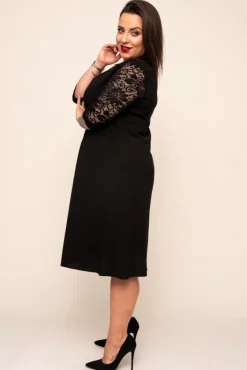 Polski Czarna Sukienka z koronkowym rękawem EVE