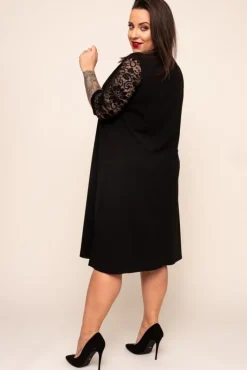 Polski Czarna Sukienka z koronkowym rękawem EVE
