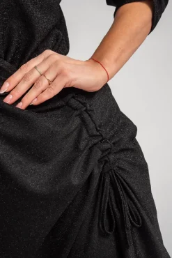 Polski Czarna Sukienka z marszczeniem NEW YEAR