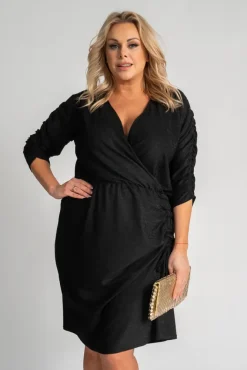 Polski Czarna Sukienka z marszczeniem NEW YEAR